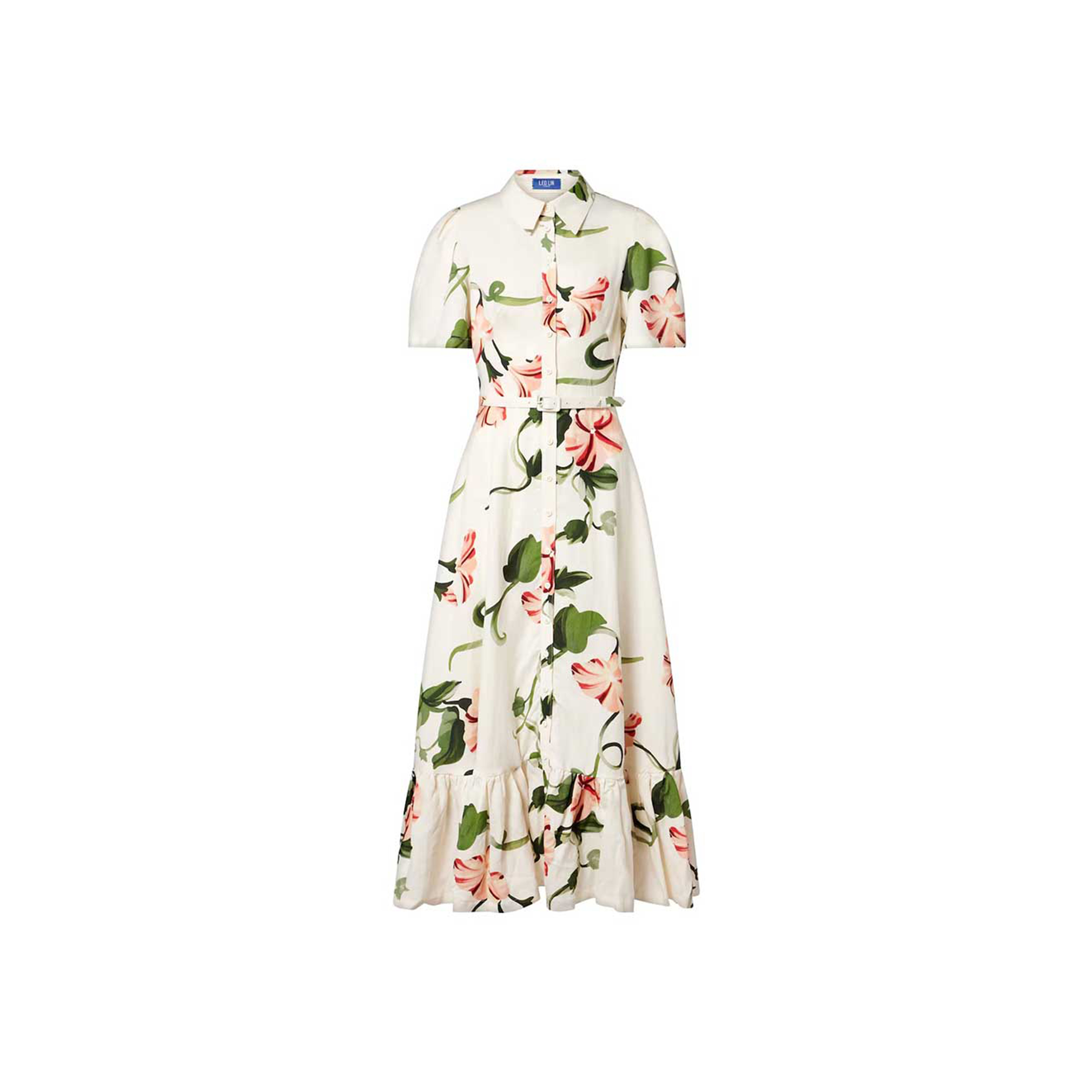 LEO LIN BECCA BELTED FLORAL LINEN-BLEND SHIRT DRESS 